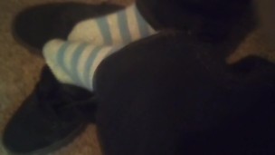 Black Dress Shoes & Cute Fuzzy Striped Dirty Socks (No Audio)