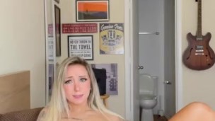 Naughty blonde vibrates her tight pussy 