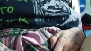 Punk plays with pussy while roommates are home