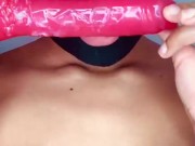 SLIMTHICK EBONY PUSSY GETS WET WHILE GAGGING ON DILDO 16/16