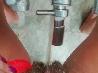 Tik Tok Standing pee on the tap in the bathroom