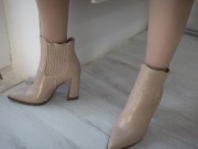 Sexy girl in stockings and boots has virtual sex through a video call