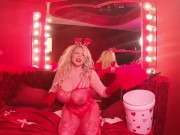 Bimbo showgirl shows off her huge fake boobs and huge fake booty 6/16
