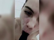 Blowjob in shower black dildo