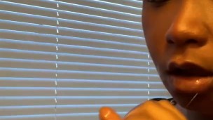 CUTE BBW SUCKS DILDO