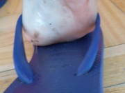 Dirty footjob with adorned feet (toe rings, anklet, purple nail polish) + cum show in flip flops 15/16