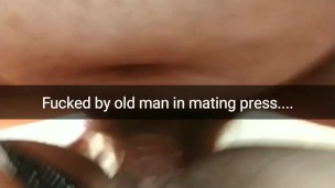 Old man fuck me in mating press with a broken condom...i feel his cum inside....[Cuckold.Snapchat]
