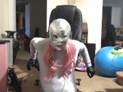Spandex suit yoga ball humping & handcuff to chair 