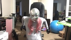 Spandex suit yoga ball humping & handcuff to chair 