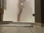 Hung jock jerking off in shower timelapse
