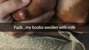 Chubby cheating MILF with a huge milking boobs squirt her milk stream [Cuckold. Snapchat]