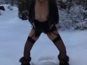 Mature MILF GILF Plays With Her Hot Pussy In The Snowy Outdoors 1/16