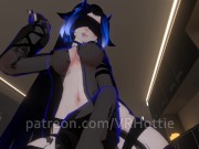 Blue Haired Devil Succubus in Straps Blindfold Rides For Senpai Tattoos POV Lap Dance Hentai Robe 3/16
