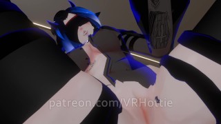Blue Haired Devil Succubus in Straps Blindfold Rides For Senpai ...