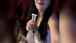 Smoking Dabs in lingerie