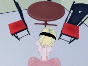 Supergirl sucking dick before getting mouth fucked on a table.