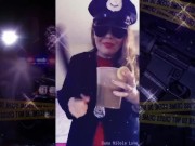 Trying on my police accessories. Even drinking the coffee to go with it. 11/16