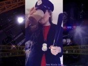 Trying on my police accessories. Even drinking the coffee to go with it. 5/16