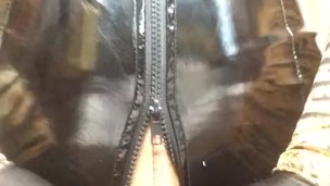 Kym Unpacks her cock (trans, female mask, mask, pantyhose, crossdress, reveal, transformation)