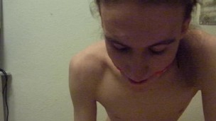 Gagged anal insertion and masturbation + cum eating