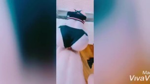 Clover Shea Fucks her Big Silicone Ass in Shiny leggings and cums on panties 