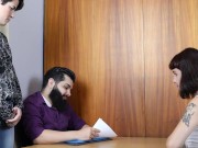 To get her first job she had to fuck the boss and his secretary 1/16