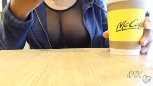 Fast Food Restaurant Sheer Top Boobs Reveal