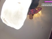 Gigantic girl shows her stinky dirty socks, sweaty Adidas shoes also her insoles sweaty feet 5/16