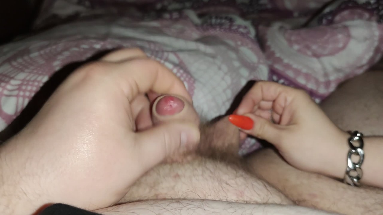 He loves it when i make his little dick cum with my orange long nails *cum runs on my long nails* - RedTube