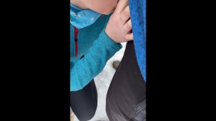 Risky public nature blowjob on the middle of walking trail