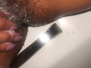 Hairy pussy getting washed