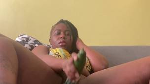 Cucumber pussy pounding