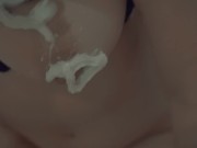 Hot girl in whipped cream and chocolate topping 14/16