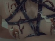 Hot girl in whipped cream and chocolate topping 15/16