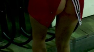 Public flashing panties upskirt at the gas station