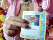 Opening up Pokémon Cards while Topless! Big boobies!