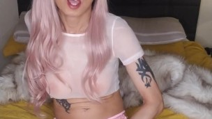Sissy crossdresser ladyboy playing with clit feeling sexy jacking off
