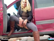 Hot blonde milf take a public piss for her fans and followers