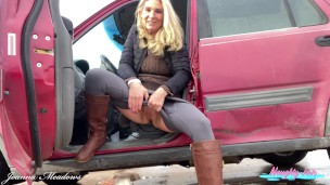 Hot blonde milf take a public piss for her fans and followers