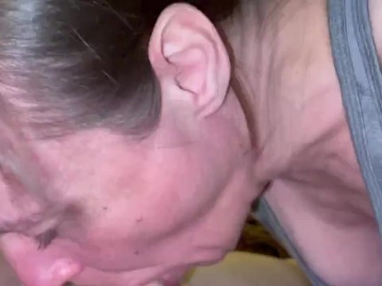 Friends mom sucking and draining me. Cock pulsating in her mouth oral creampie and showing cum mouth