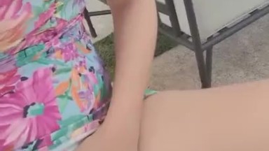 Showing pussy at the pool