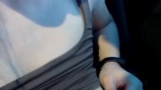 I play with my nipples in the car, masturbate and orgasm in the parking lot