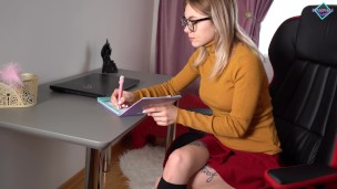 Horny cute Student dreams of a big dick in her wet pussy Instead Of Homework