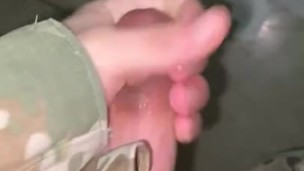 Solo masterbating in military uniform 