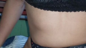 My stepsister shows her beautiful tits, she masturbates me and then I fuck her with her underwear!