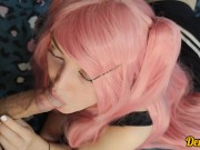 школьница с розовыми волосами трахается в попу делает минет и получает порцию спермы на личико 1/16