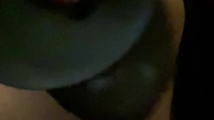 Caged sissy riding big black dildo deep