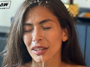 BJRAW Gorgeous brunette with huge tits sucking cock and eating ass