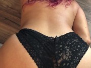 MILF doggy style dildo POV, masturbating in black lace panties 11/16
