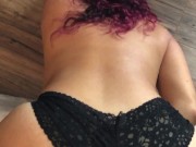 MILF doggy style dildo POV, masturbating in black lace panties 12/16